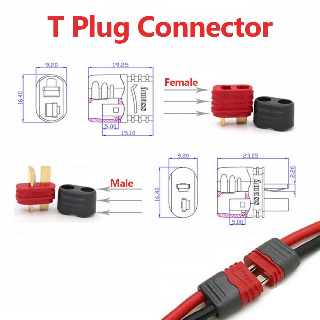 Amazon.com: T Plug T Connector, Upgrade Version, 15 Female + 15